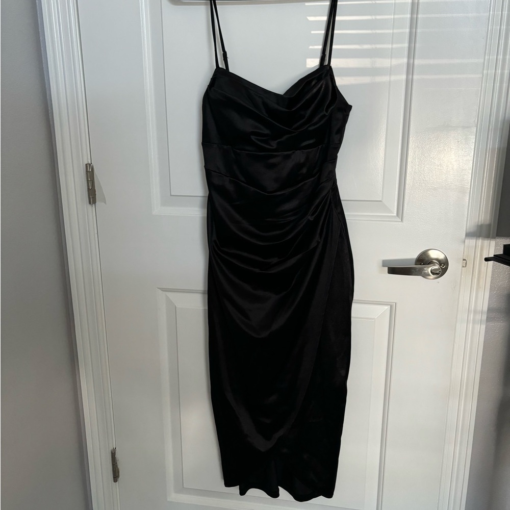 Windsor Midi Satin Dress in Black